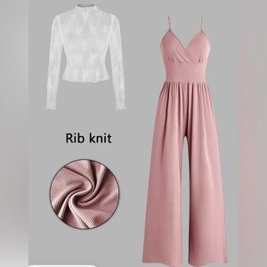 Chic and Comfy Pocket Jumpsuit with Lace Tee